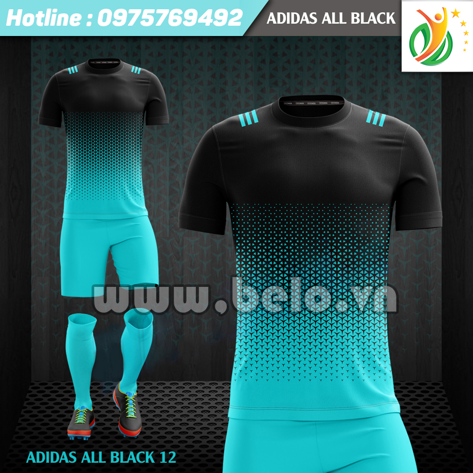 Áo bóng đá ​​không logo Adi-All Black 2017 xanh-đen