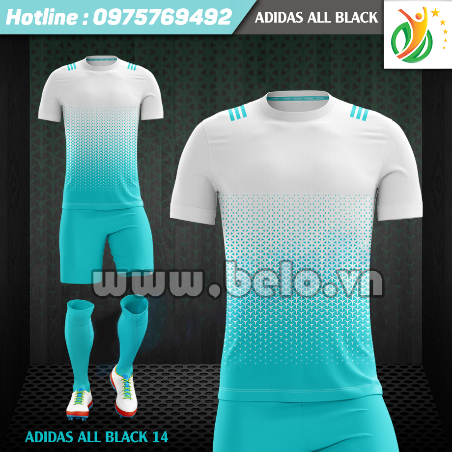 Áo bóng đá ​​không logo Adi-All Black 2017 xanh trắng