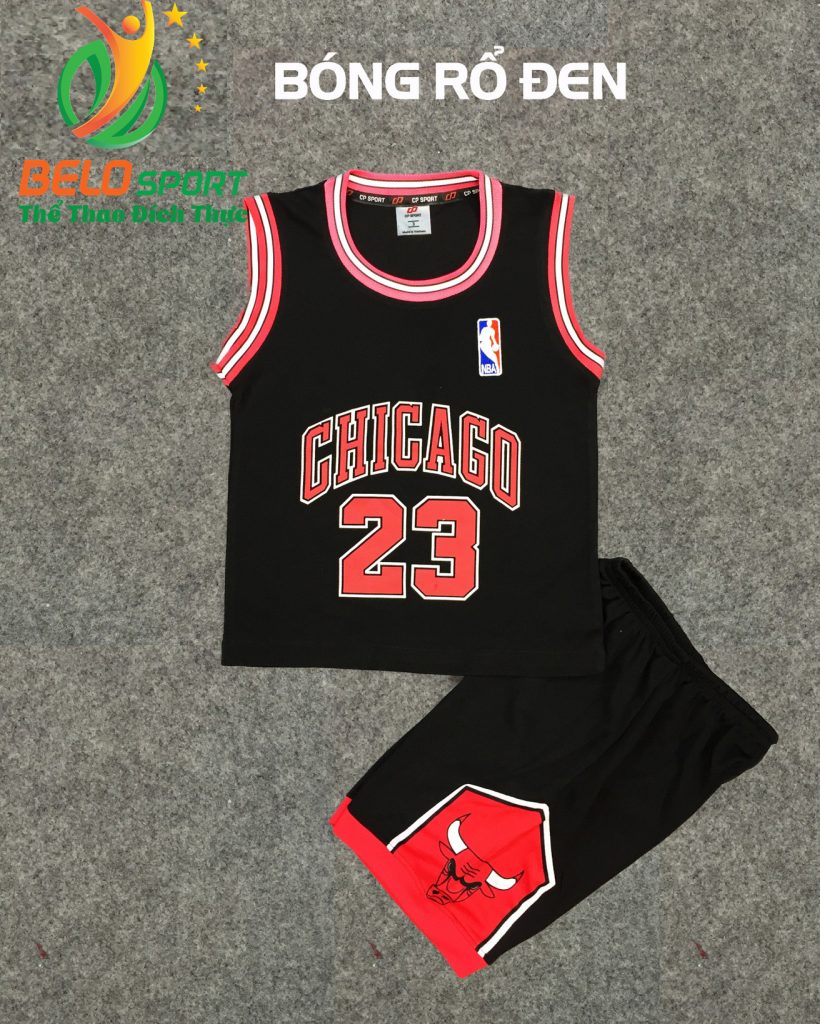 Quần áo bóng rổ trẻ em BRTE-04 vải mè màu đen giá rẻ