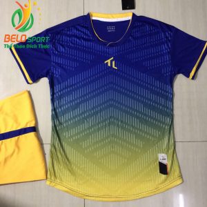 Áo bóng đá không lô gô K-013 2019 giá rẻ màu xanh pha vàng