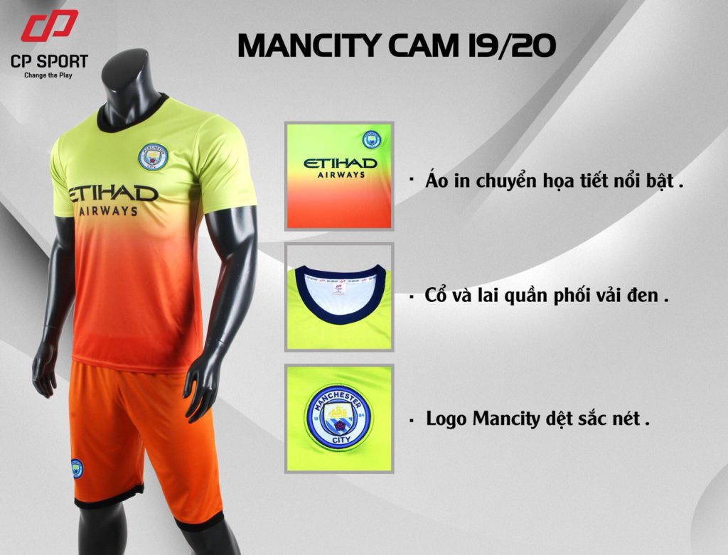 Áo bóng đá CP CLB Man City màu cam vàng năm 2020