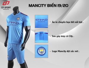 Áo bóng đá CP CLB Man City màu xanh da trời năm 2020
