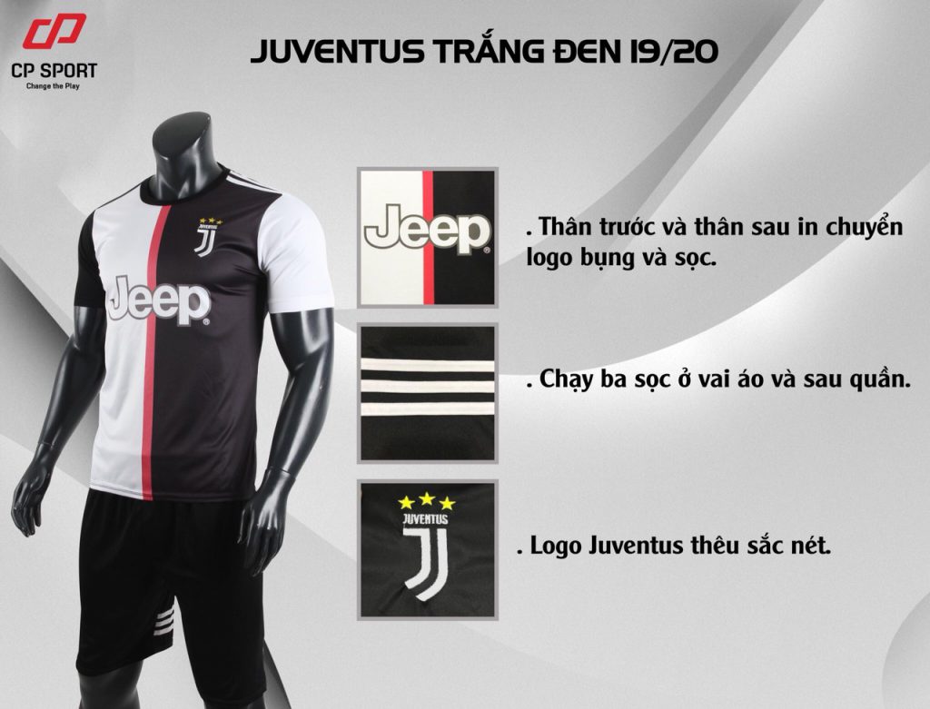 Áo bóng đá CP CLB Juventus màu đen trắng năm 2020