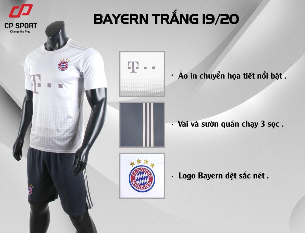 Áo bóng đá CP CLB Bayern Muchen màu trắng năm 2020