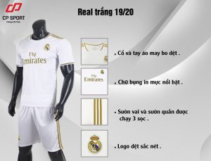 Áo bóng đá CP CLB Real Madrid màu trắng năm 2020