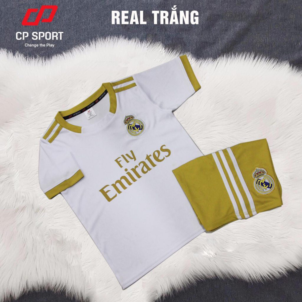 Áo bóng đá trẻ em CP CLB Real Madrid màu trắng năm 2020