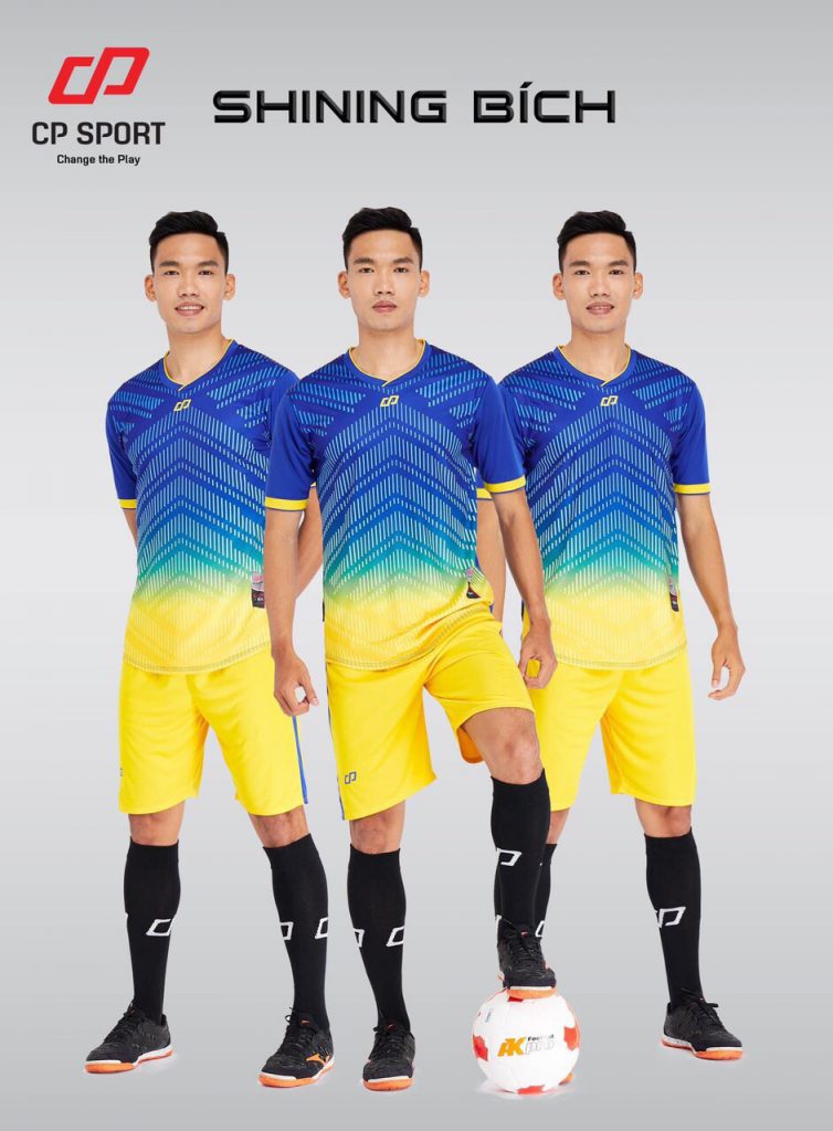 Áo bóng đá CP Shining màu xanh dương phối vàng năm 2020