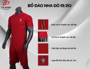 Áo bóng đá CP đội tuyển Bồ Đào Nha màu đỏ năm 2020
