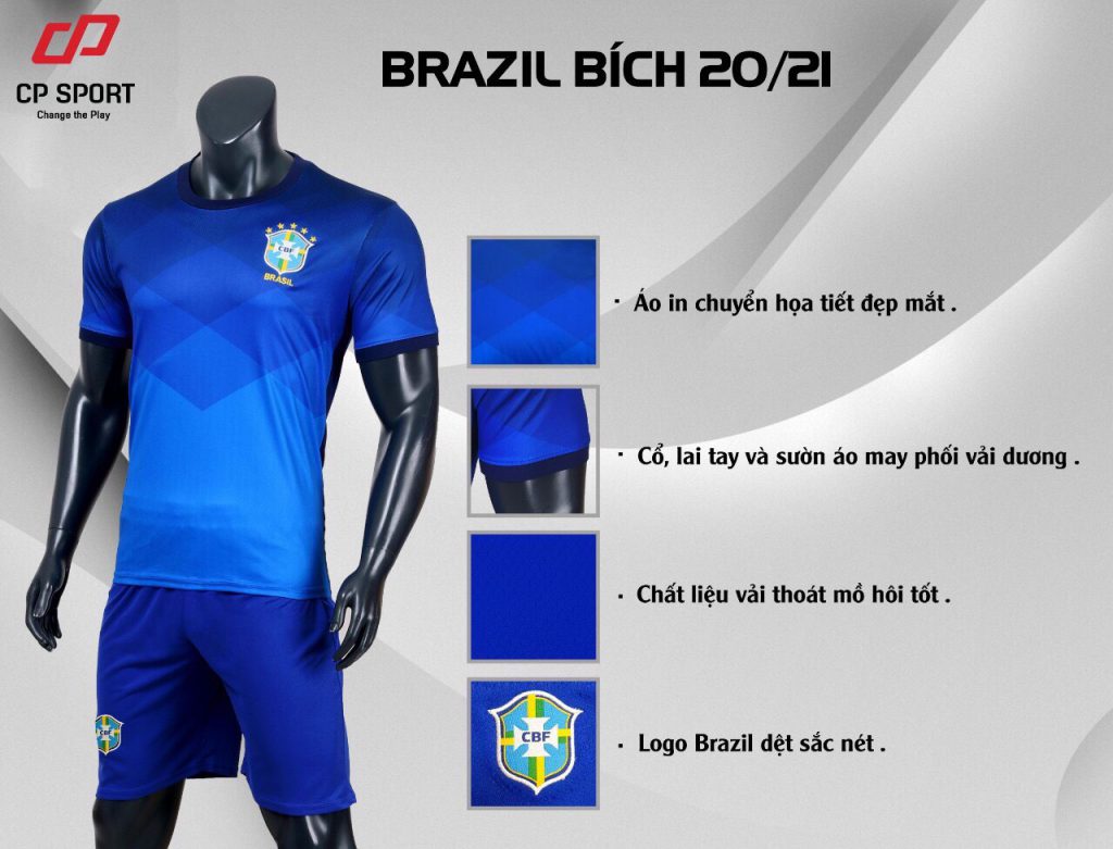 Áo bóng đá đội tuyển Brasil màu xanh bích mùa 2020-2021