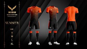 Áo bóng đá không logo NIDU 2 màu đen phối cam mùa hè 2020