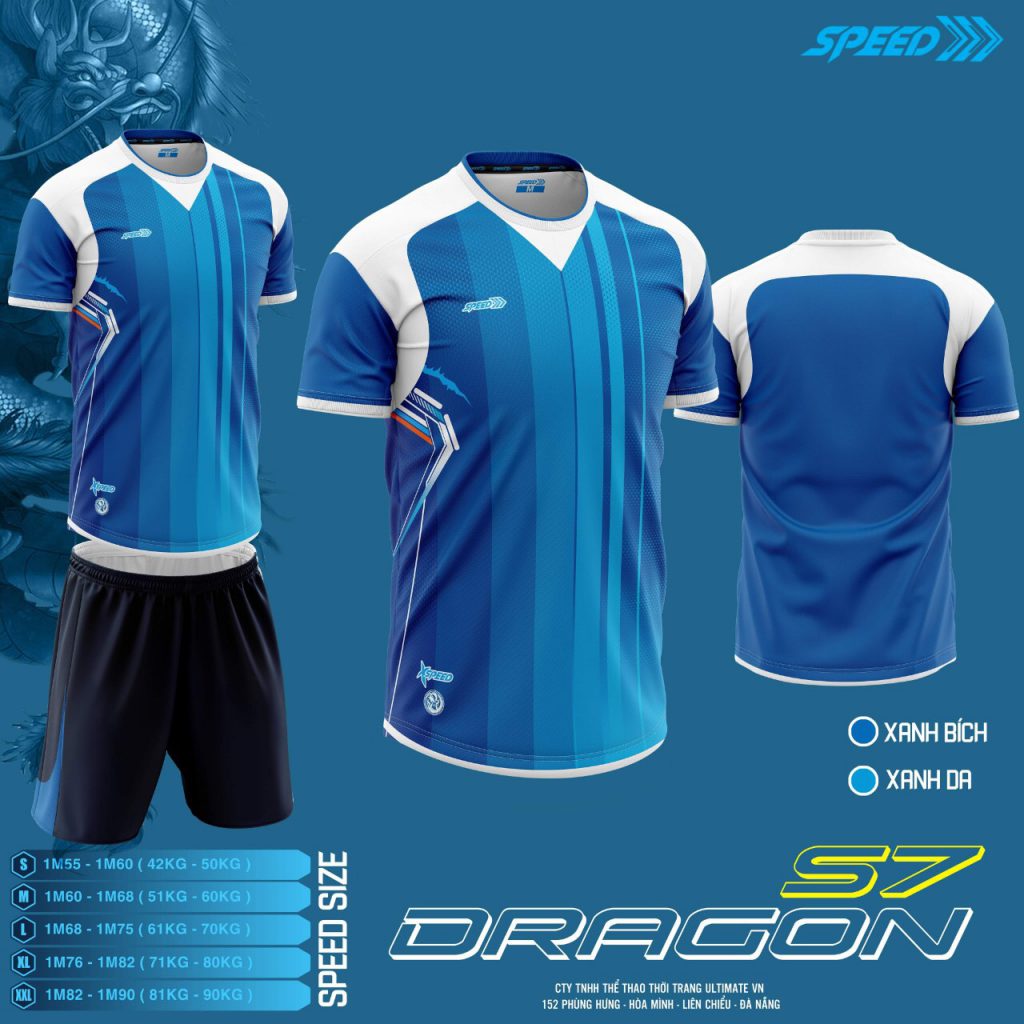 Áo bóng đá không logo Speed Dragon màu xanh da trời mới nhất 2020