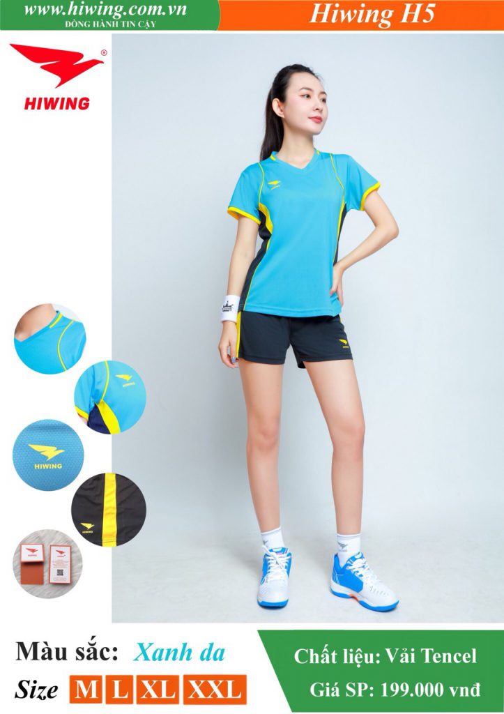 Áo bóng chuyền Nữ Hiwing FIVE – H5 chính hãng màu Xanh Da