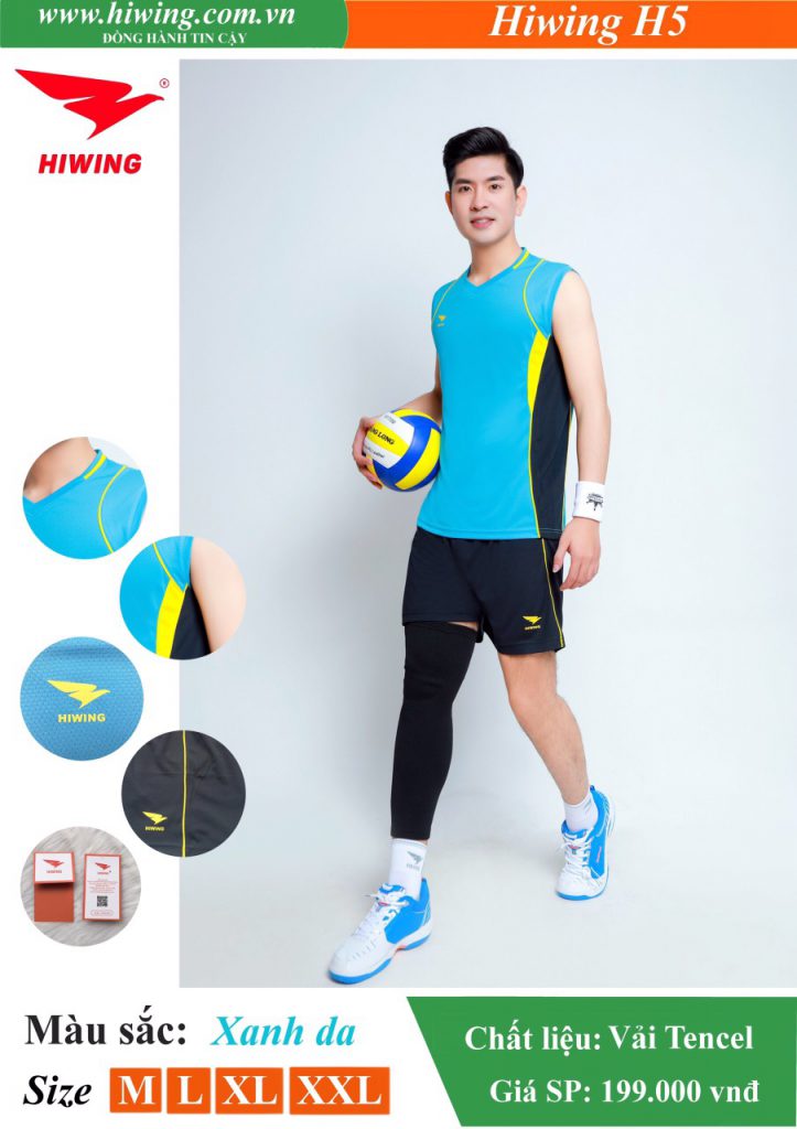 Áo bóng chuyền Nam Hiwing FIVE – H5 chính hãng màu Xanh Da