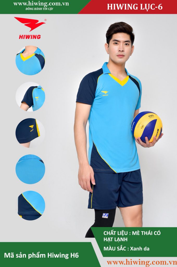 Áo bóng chuyền nam chính hãng HIWING mã H6 màu Xanh da