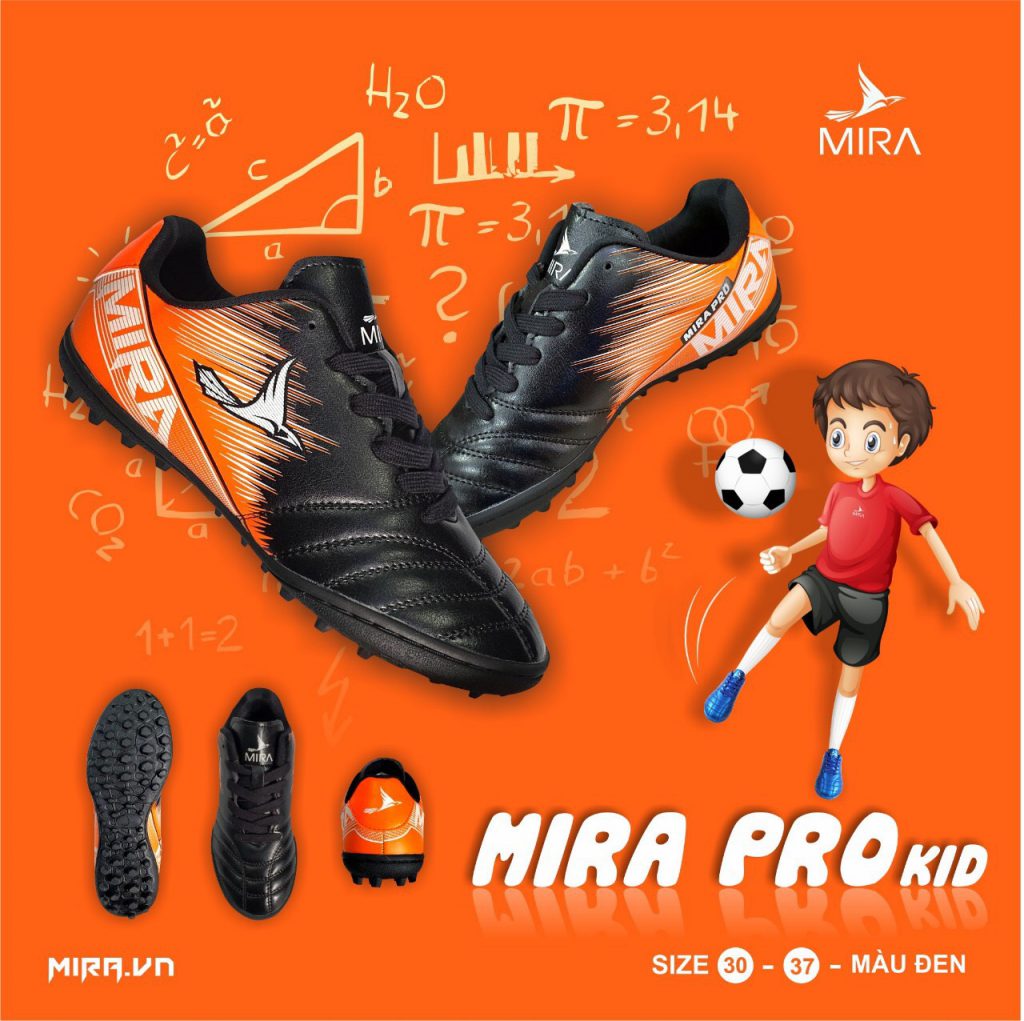 Giày bóng đá trẻ em Mira pro kid màu đen