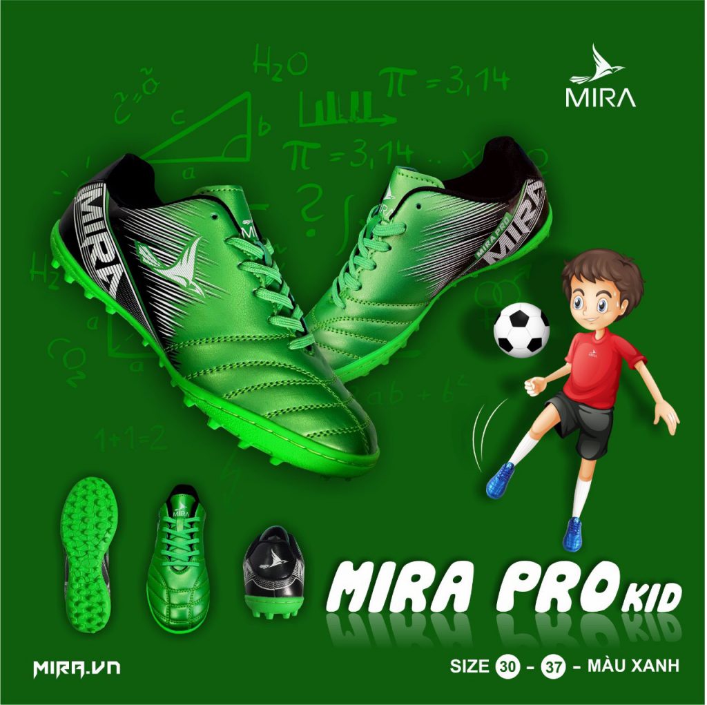 Giày bóng đá trẻ em Mira pro kid màu xanh lá