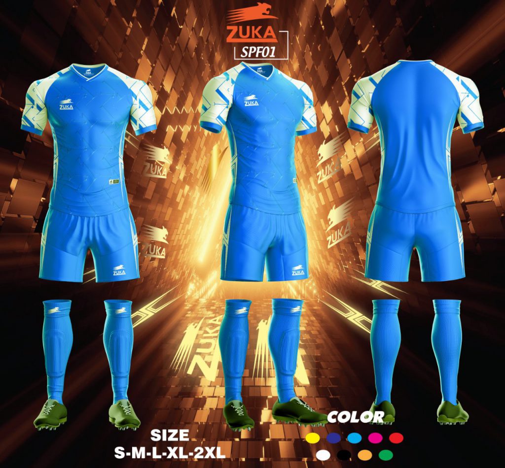 Áo đá bóng không logo Zuka 2022-05 màu xanh nhạt