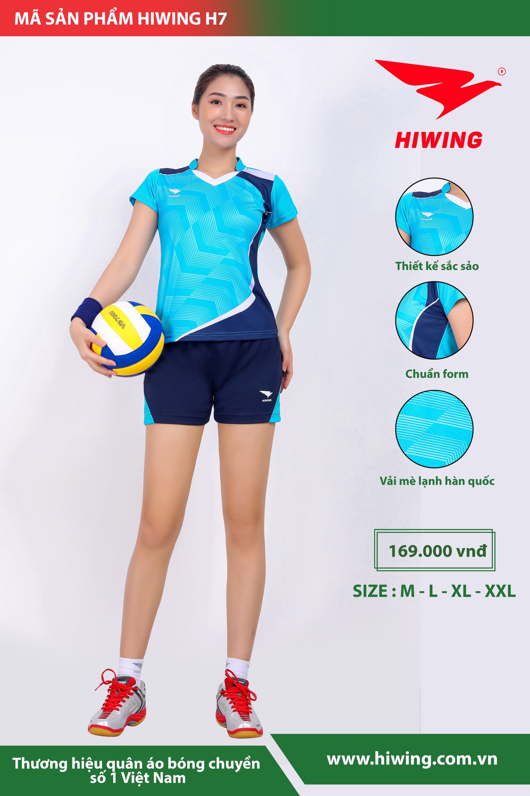 Áo bóng chuyền Nữ Hiwing H7 màu Xanh Da