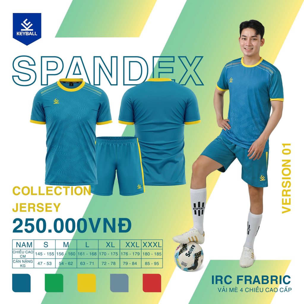 Áo bóng đá Keyball SPANDEX – Xanh Cổ Vịt